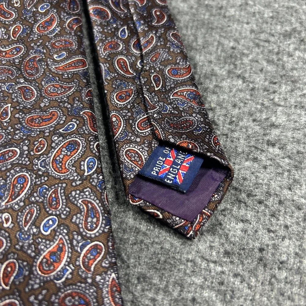 Vintage Briar Pride of England Brown‎ Paisley Preppy Neck Tie Rhodia